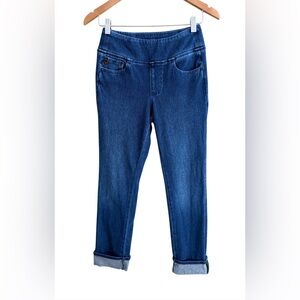 Belle by Kim Gravel Deep Blue Jeans with Cuffed Bottoms with Green Detail